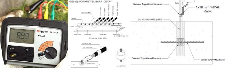 On dört evirici için topraklama direnci ölçüm sonuçlarını listeleyen tablo, tümü >2 MOhm